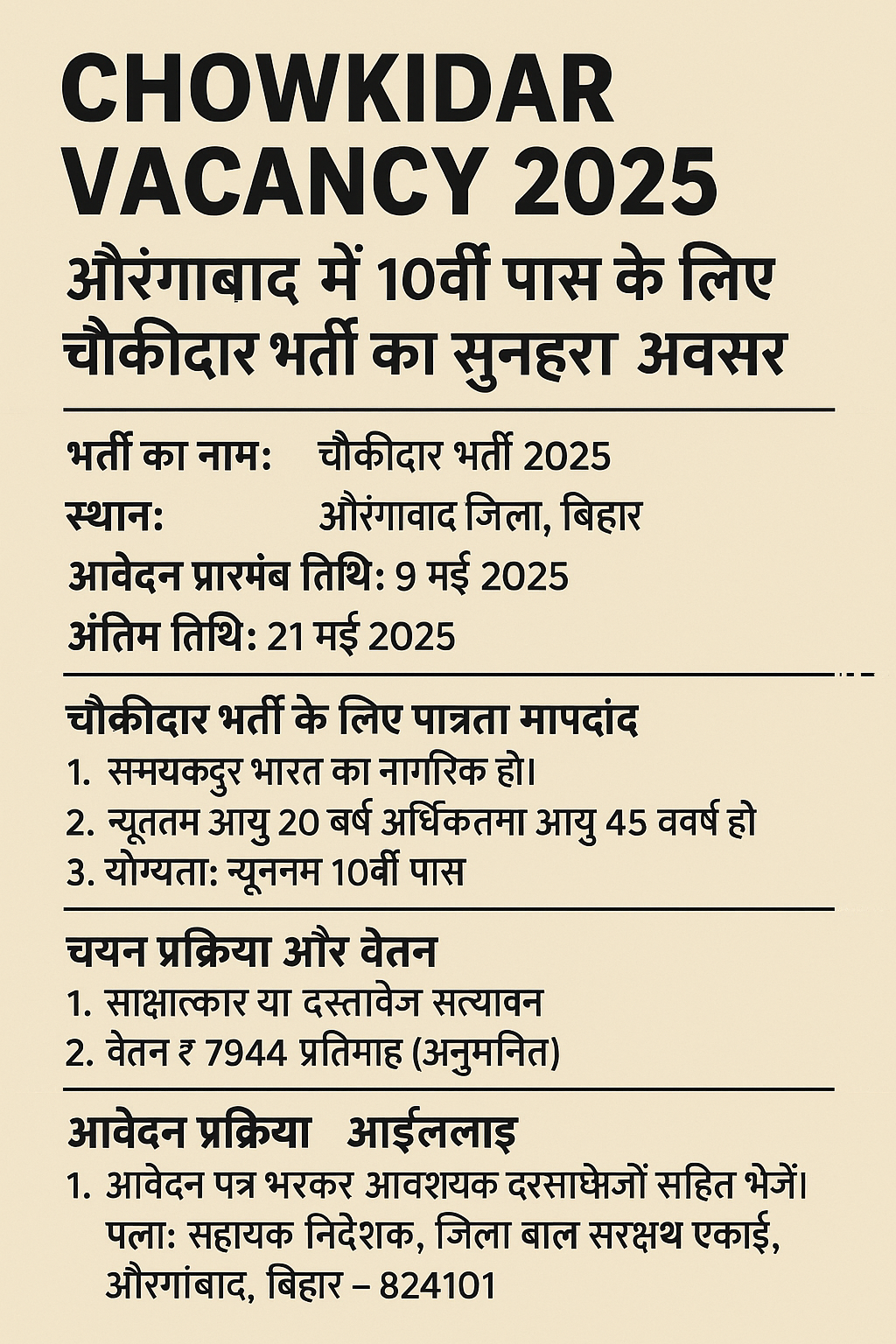 Chowkidar Vecancy 2025